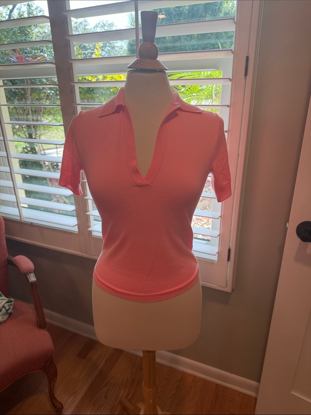 J. Crew Coral-Pink Short-Sleeve Polo V-Neck Top